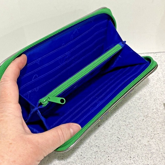 Vera Bradley Wallet Zip Around Accordion Style Green Blue Pink Unique Geometric - Picture 5 of 6